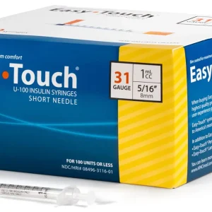 V-Syringe Easy Touch U-100 Insulin Syringe with Needle, 31G 1cc 5/16-Inch (8mm), Box of 100